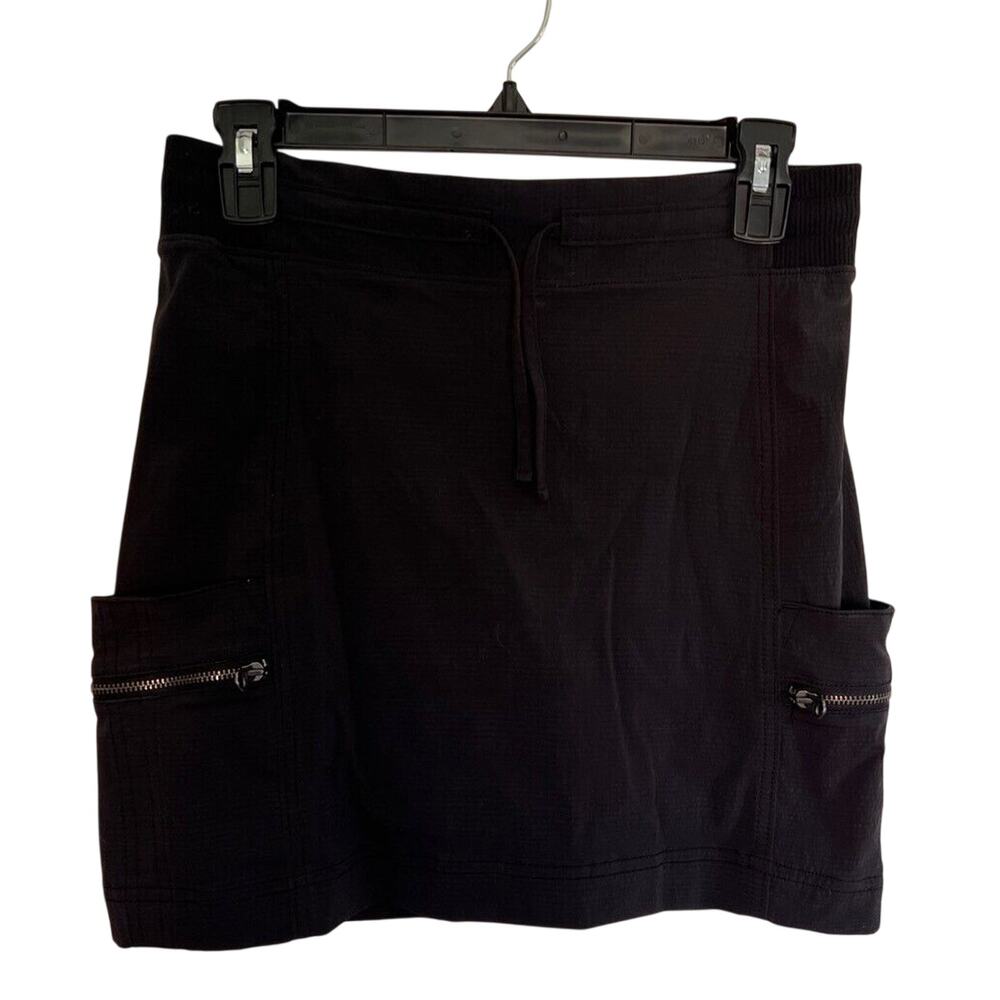 Athleta Black Mini Skort Pockets Zipper Drawstring Stretch SIZE 6 Built in Short